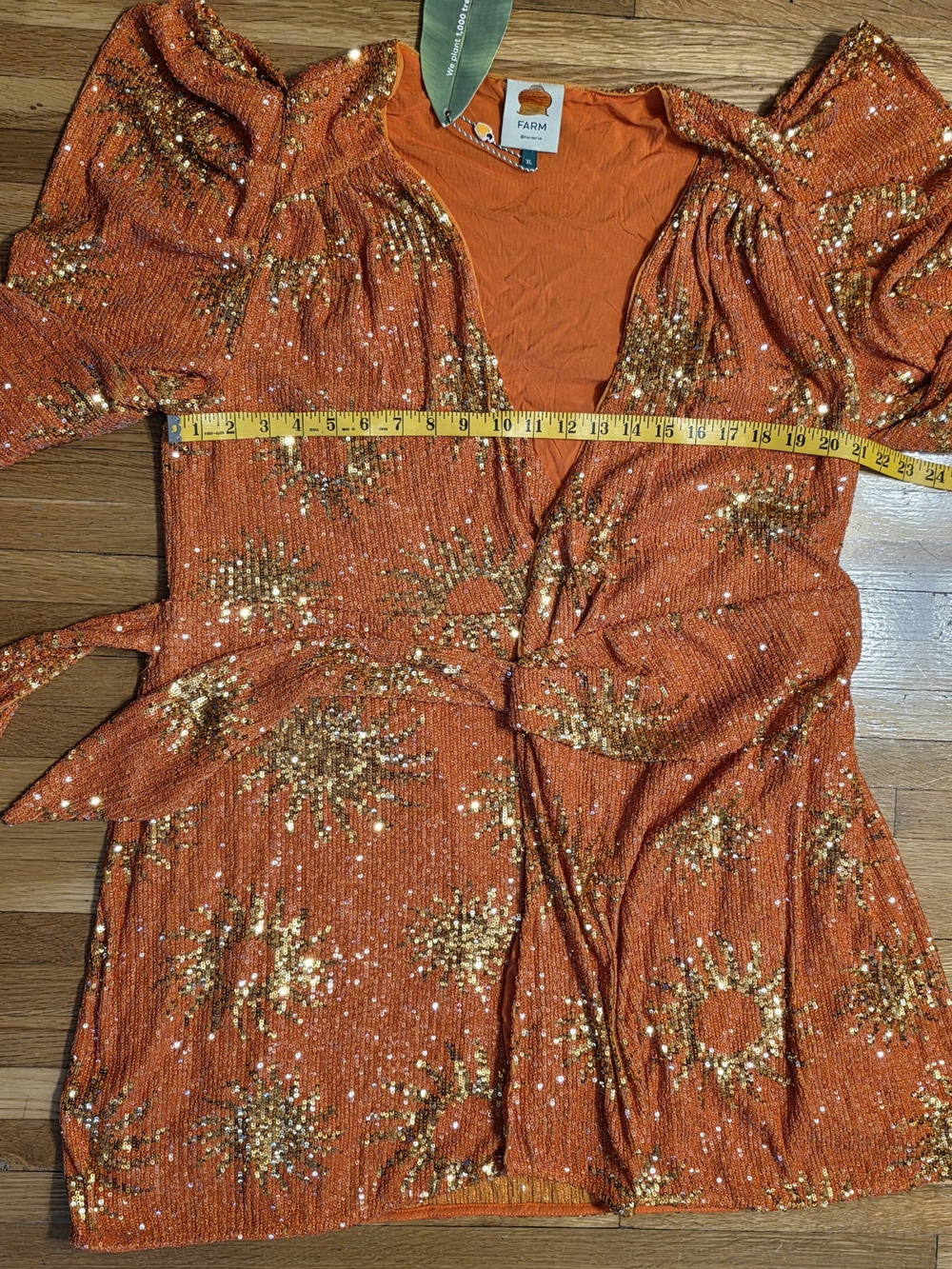 FARM Rio XL Sunny Orange Sequin Wrap Mini Dress - Picture 11 of 16